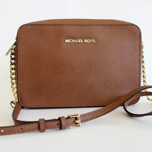 Michael Kors Brown/Tan Jet Set Large Saffiano Leather Crossbody Bag